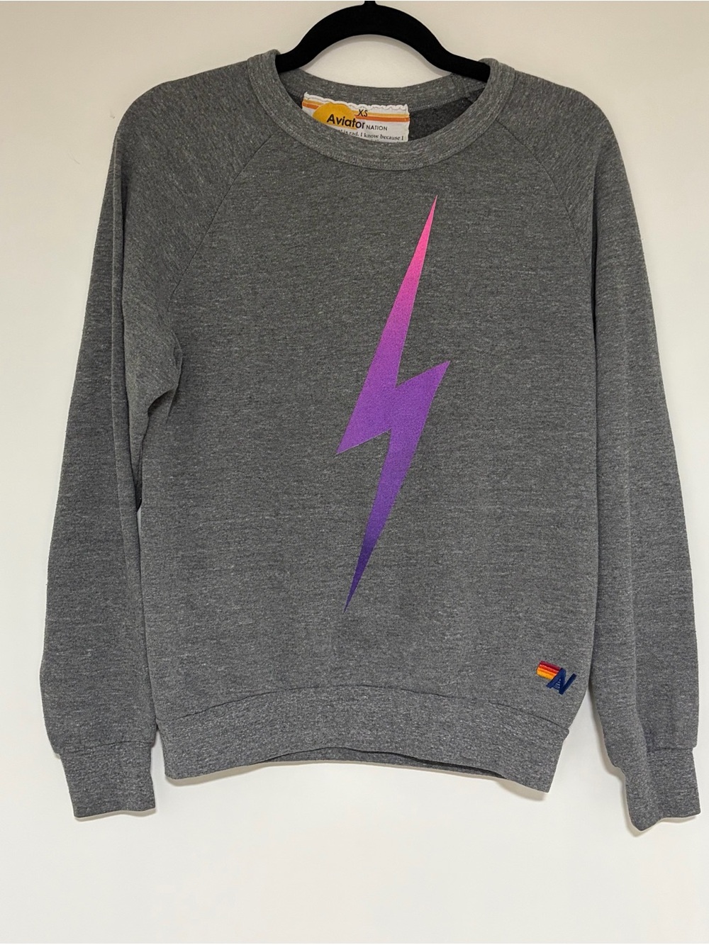 Aviator Nation Bolt Fade Relaxed Crew Sweatshirt Heather Gray Size XS - Picture 2 of 9